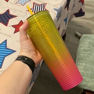 New Starbucks Yellow and Pink ombré gem Tumbler